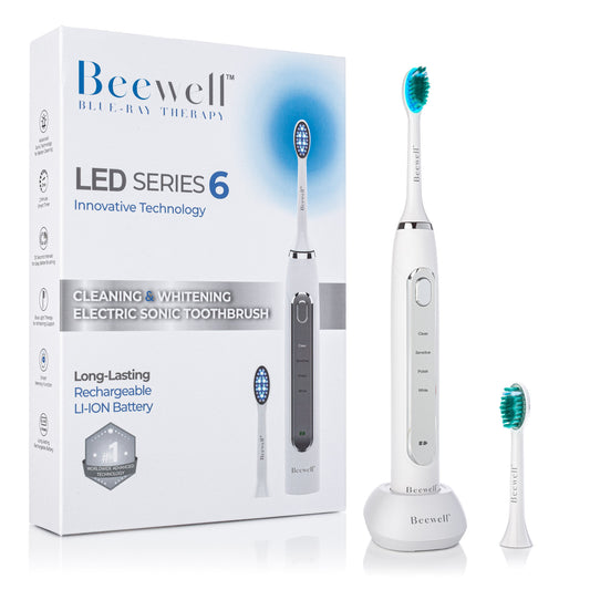 Electric Sonic Blue LED Whitening Toothbrush - White