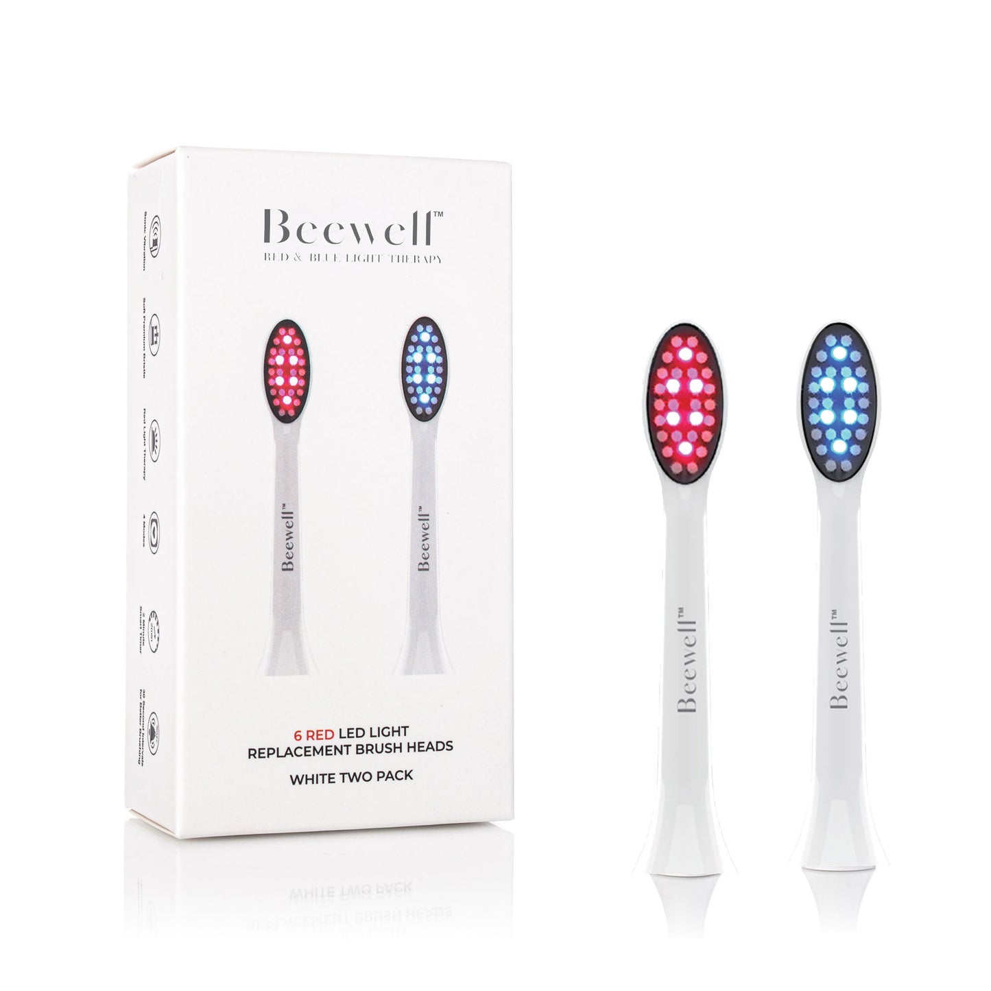 Red and Blue LED Therapy Toothbrush Replacement Heads - White