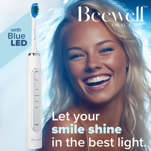 Electric Sonic Blue LED Whitening Toothbrush - White